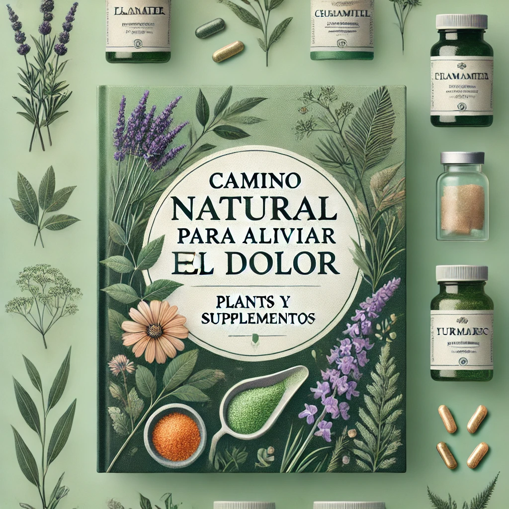 DALL·E 2024-11-01 17.19.21 - Create a high-quality square (Instagram-friendly) book cover for 'Camino Natural para Aliviar el Dolor_ Plantas y Suplementos'. Ensure the title is cl